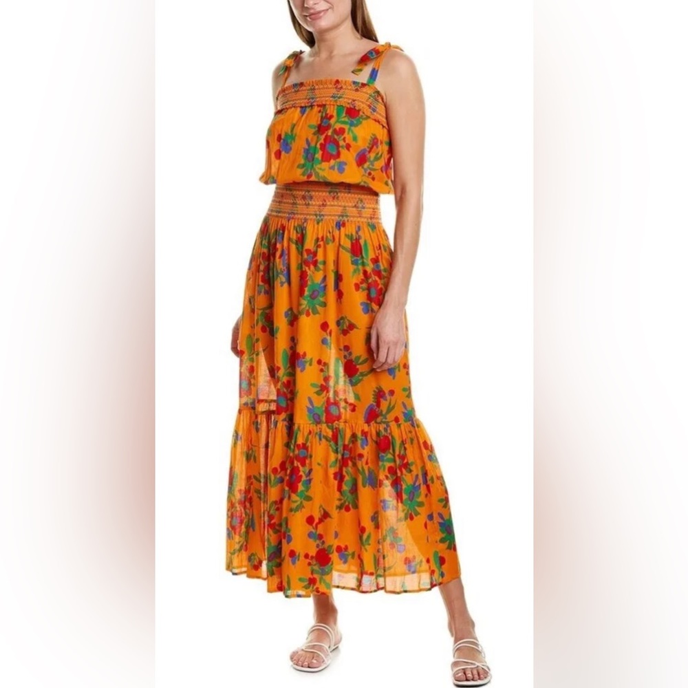🎉HP🎉New! Tory Burch Orange Multi Toucan Tropical Smocked Dress Size L $448🌿🧡 - Picture 8 of 16